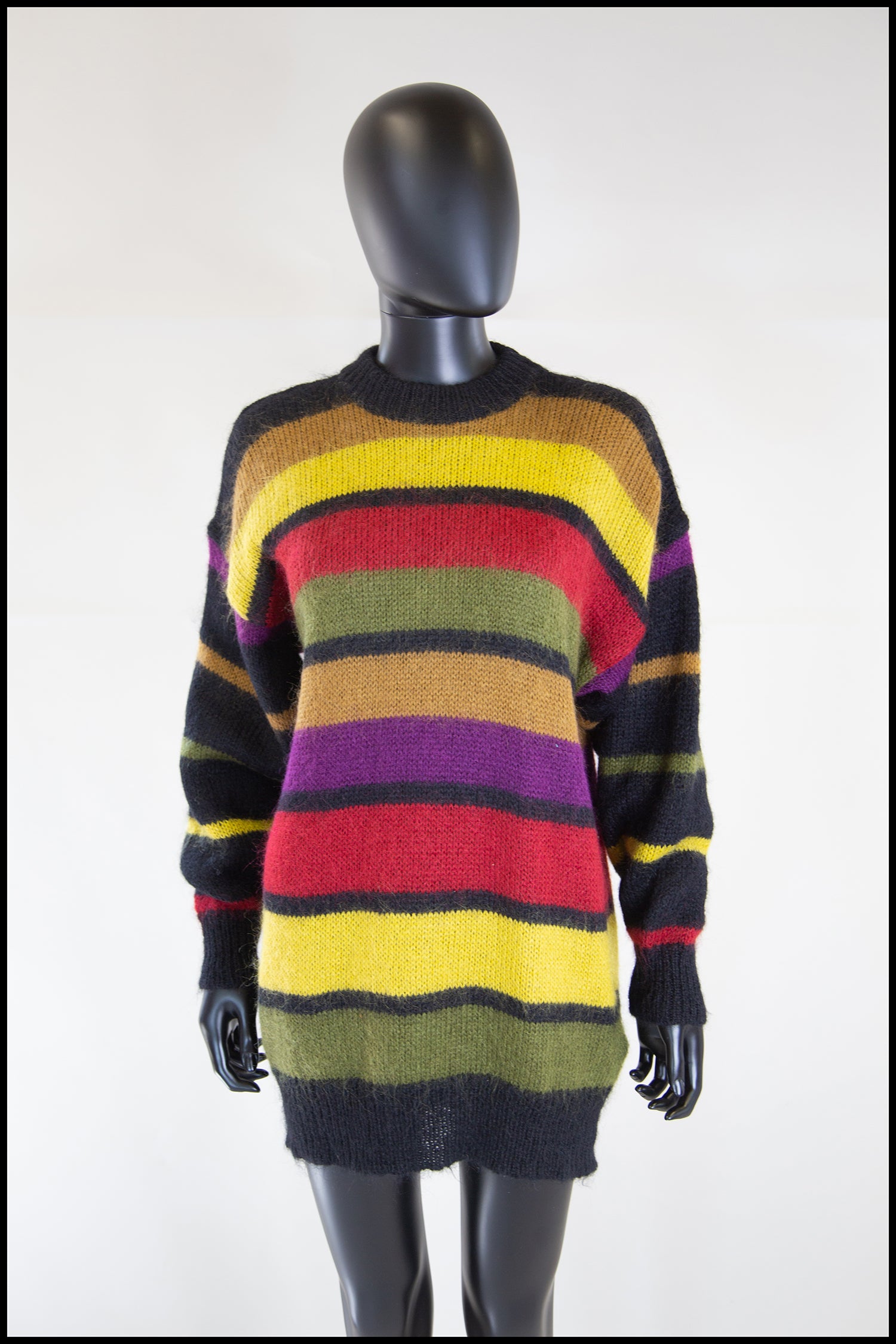 Vintage 1980s Mohair Multi Stripe Long Sweater