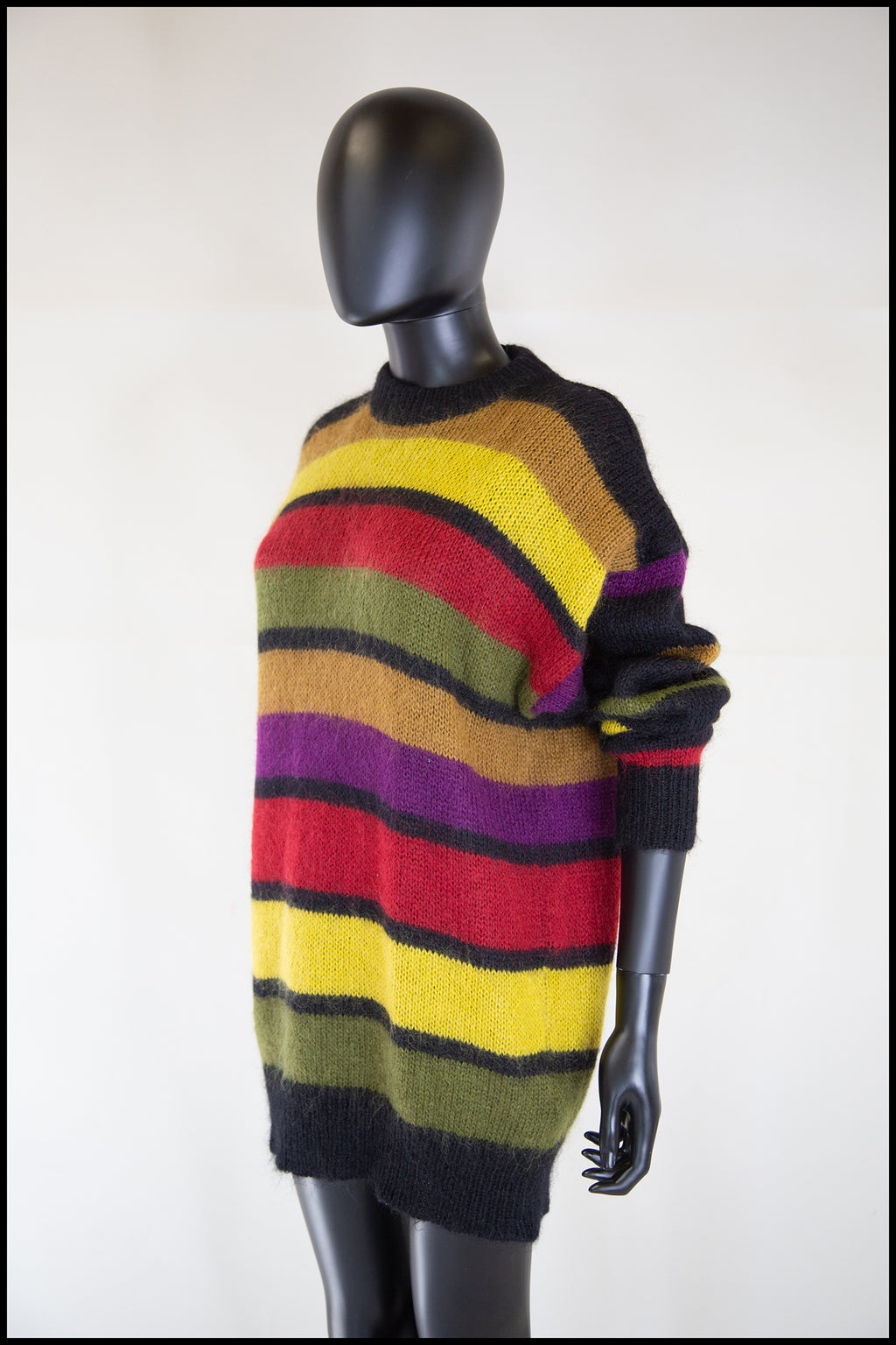 Vintage 1980s Mohair Multi Stripe Long Sweater