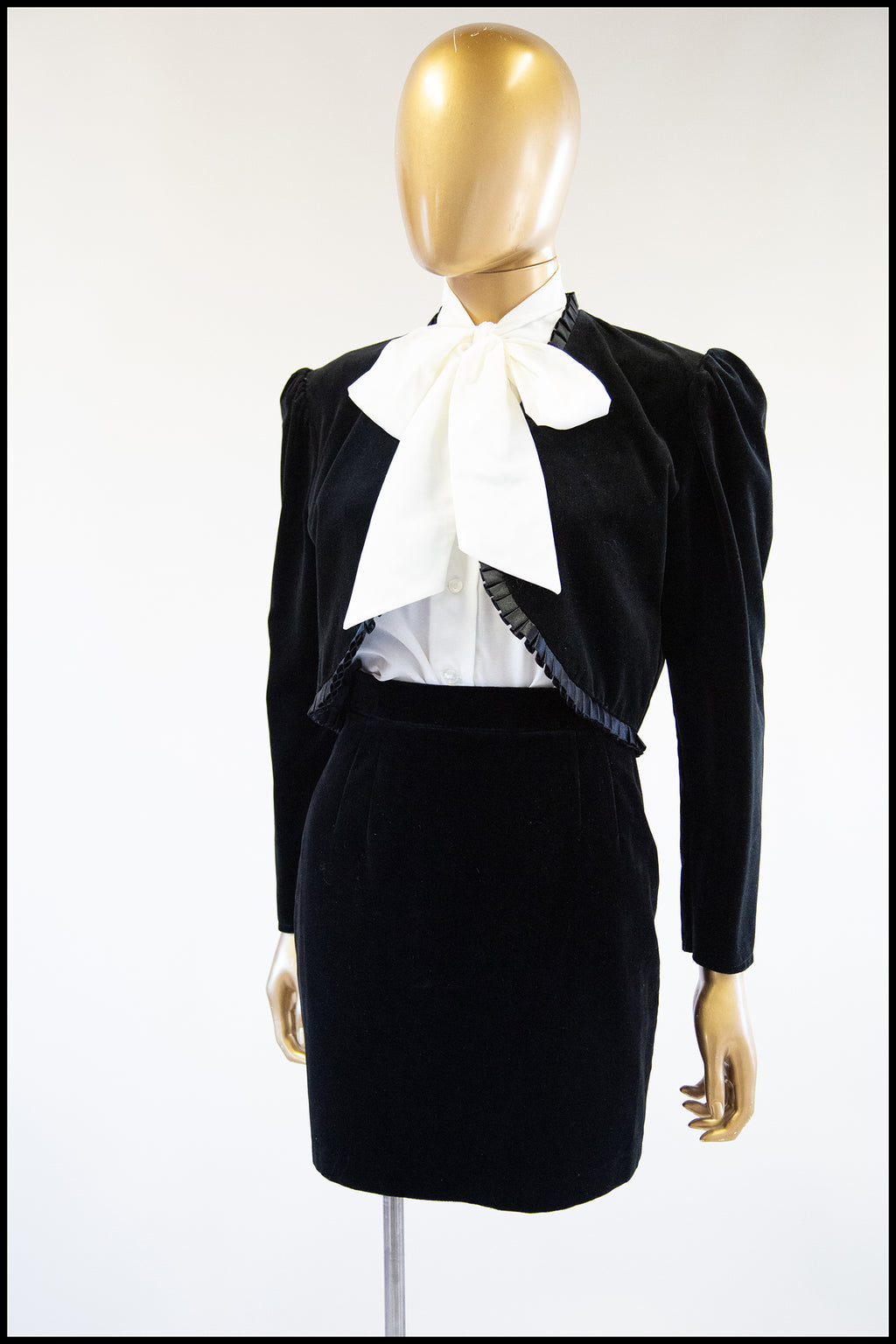 Vintage 1990s Black Velvet Mini Skirt Suit