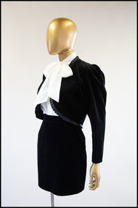 Vintage 1990s Black Velvet Mini Skirt Suit