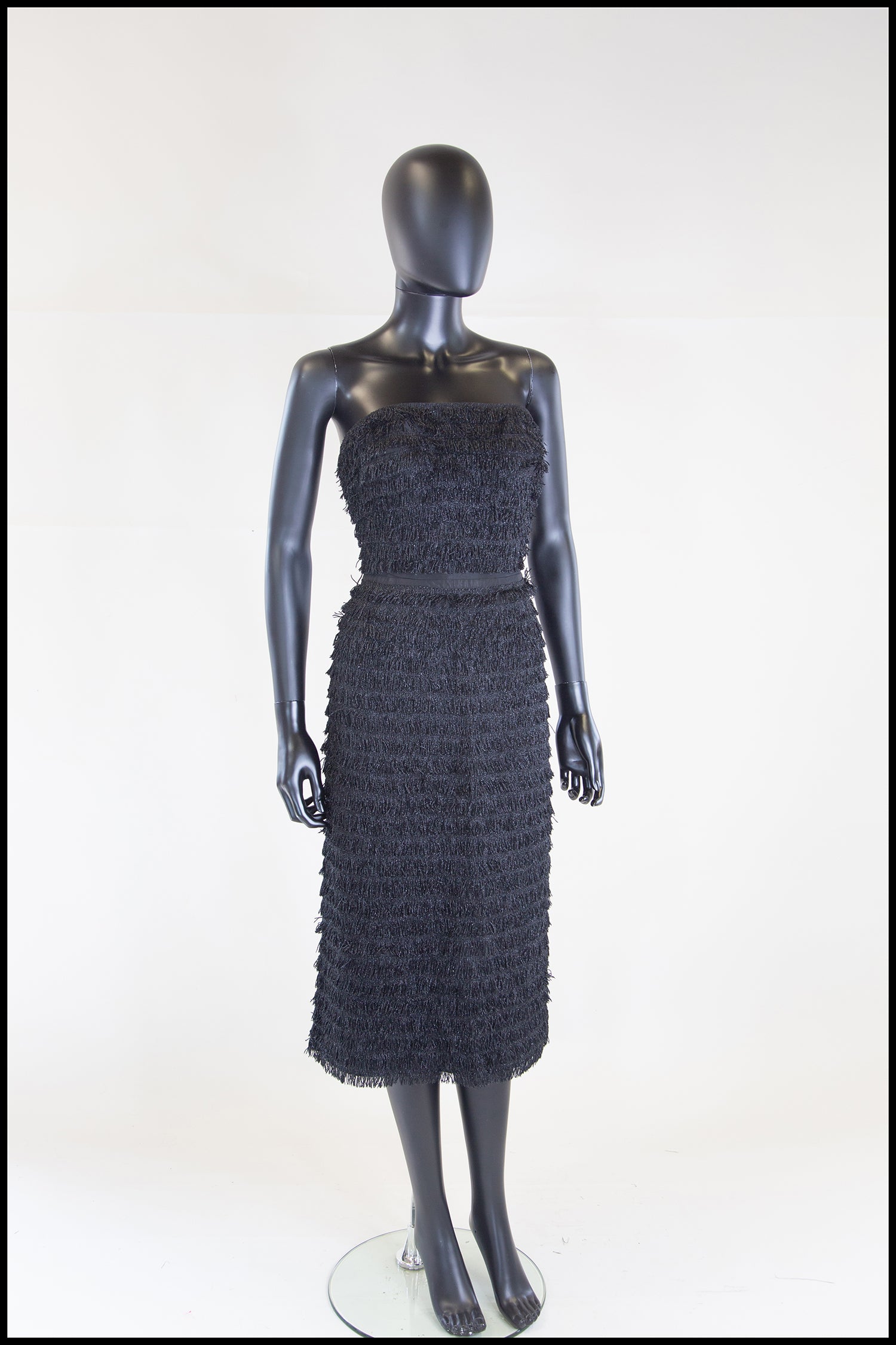Vintage 1950s Black Fringed Cocktail Dress