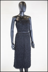 Vintage 1950s Black Fringed Cocktail Dress