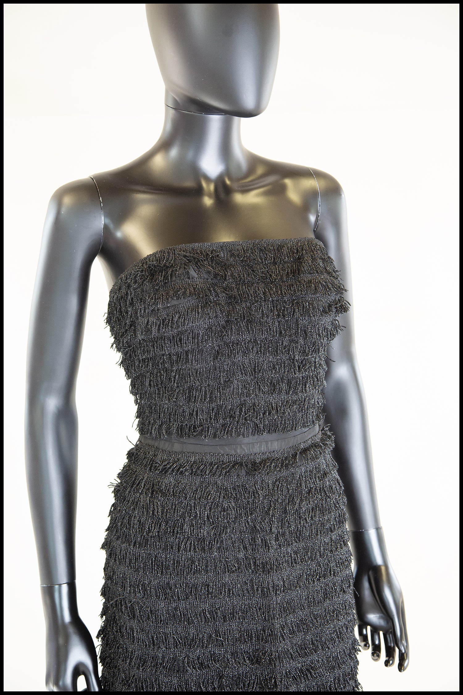 Vintage 1950s Black Fringed Cocktail Dress