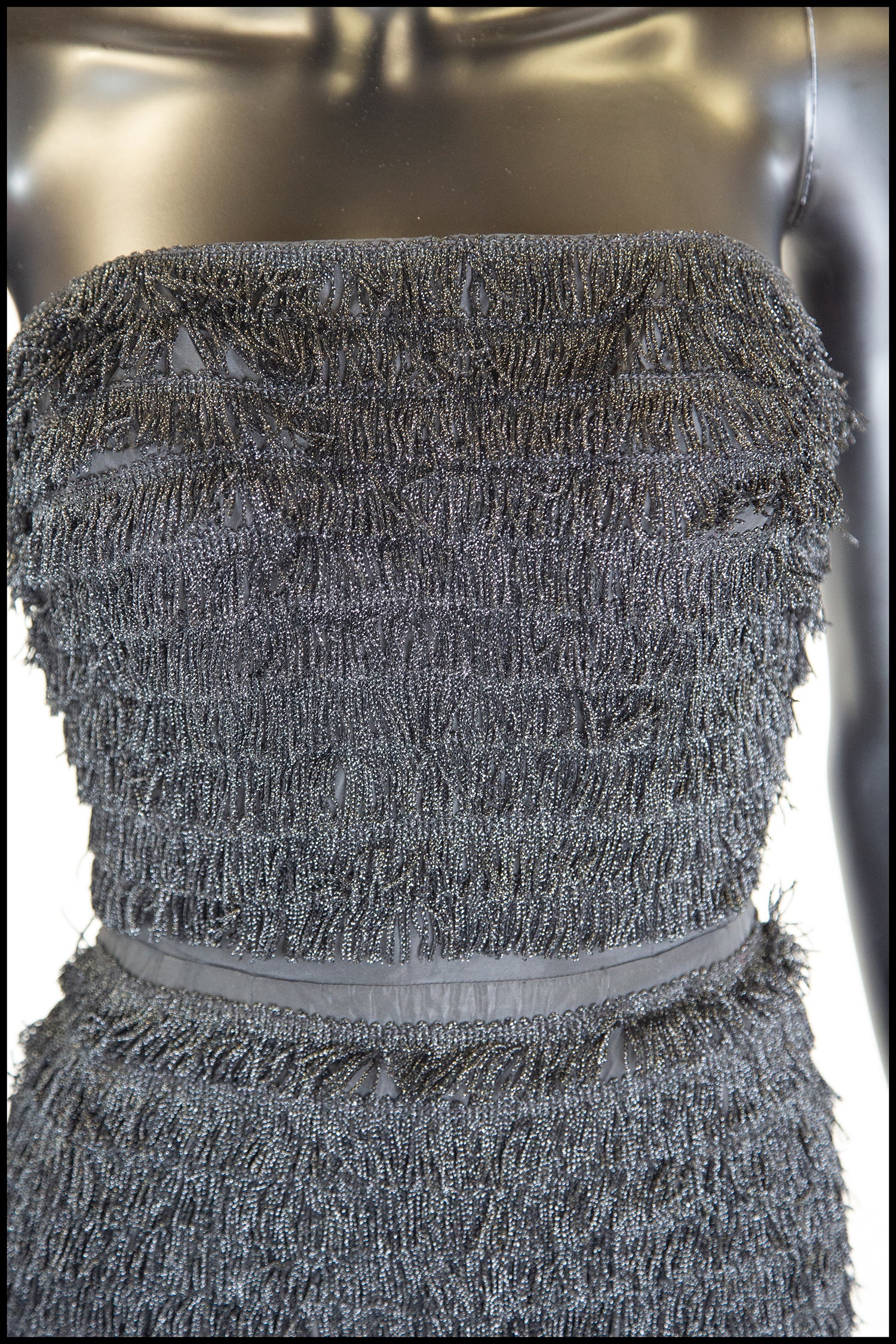 Vintage 1950s Black Fringed Cocktail Dress
