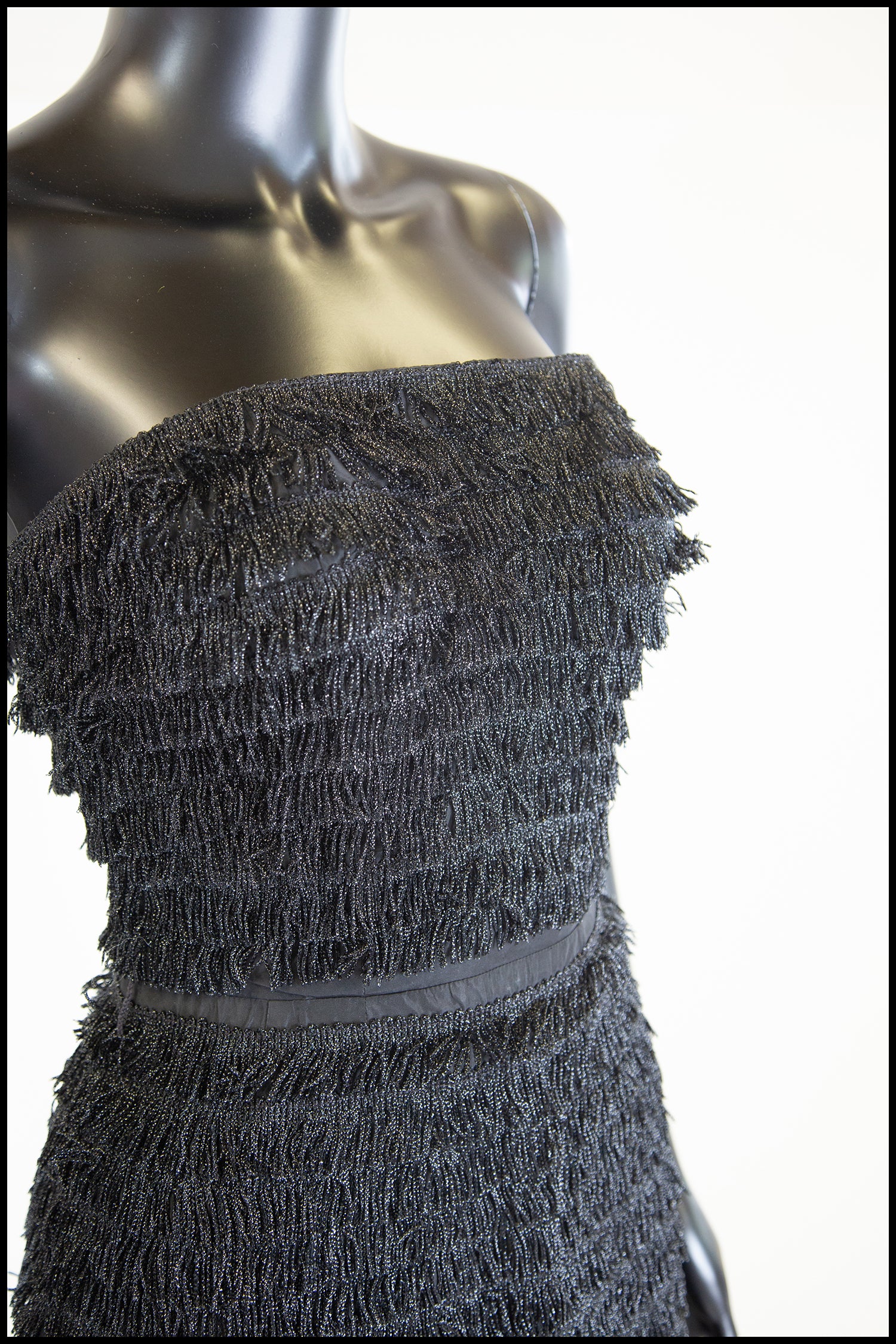 Vintage 1950s Black Fringed Cocktail Dress