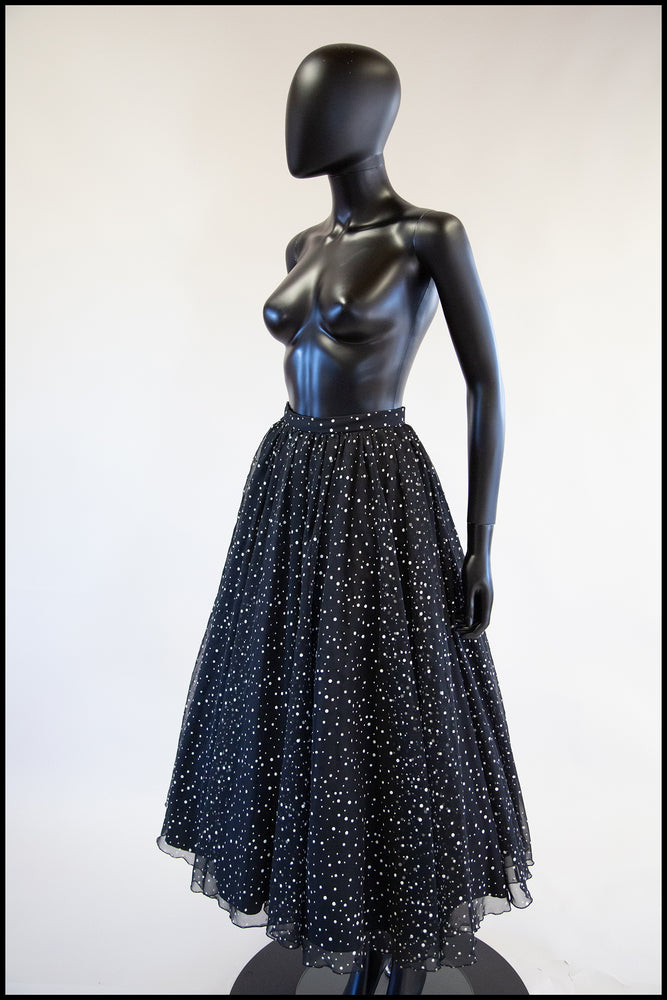 Vintage 1980s Polka Dot Chiffon Full Midi Skirt