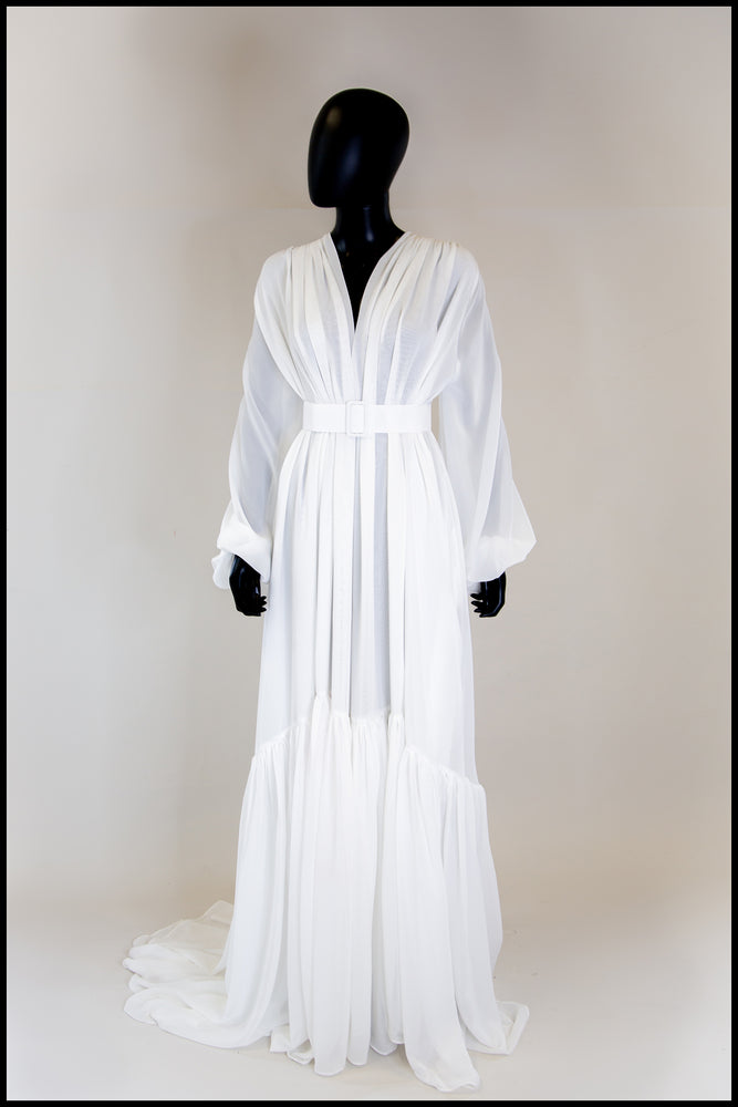 Vamp - Hollywood Ivory Chiffon Bishop Sleeve Gown