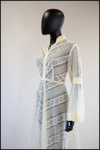 Reserved - Vintage 1970s Cream Nylon Lace Gown