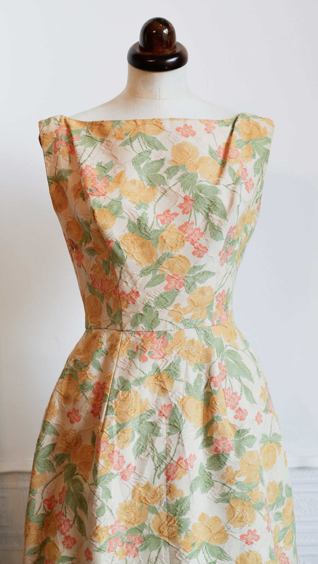 Vintage 1950s Pastel Floral Brocade Cotton Dress