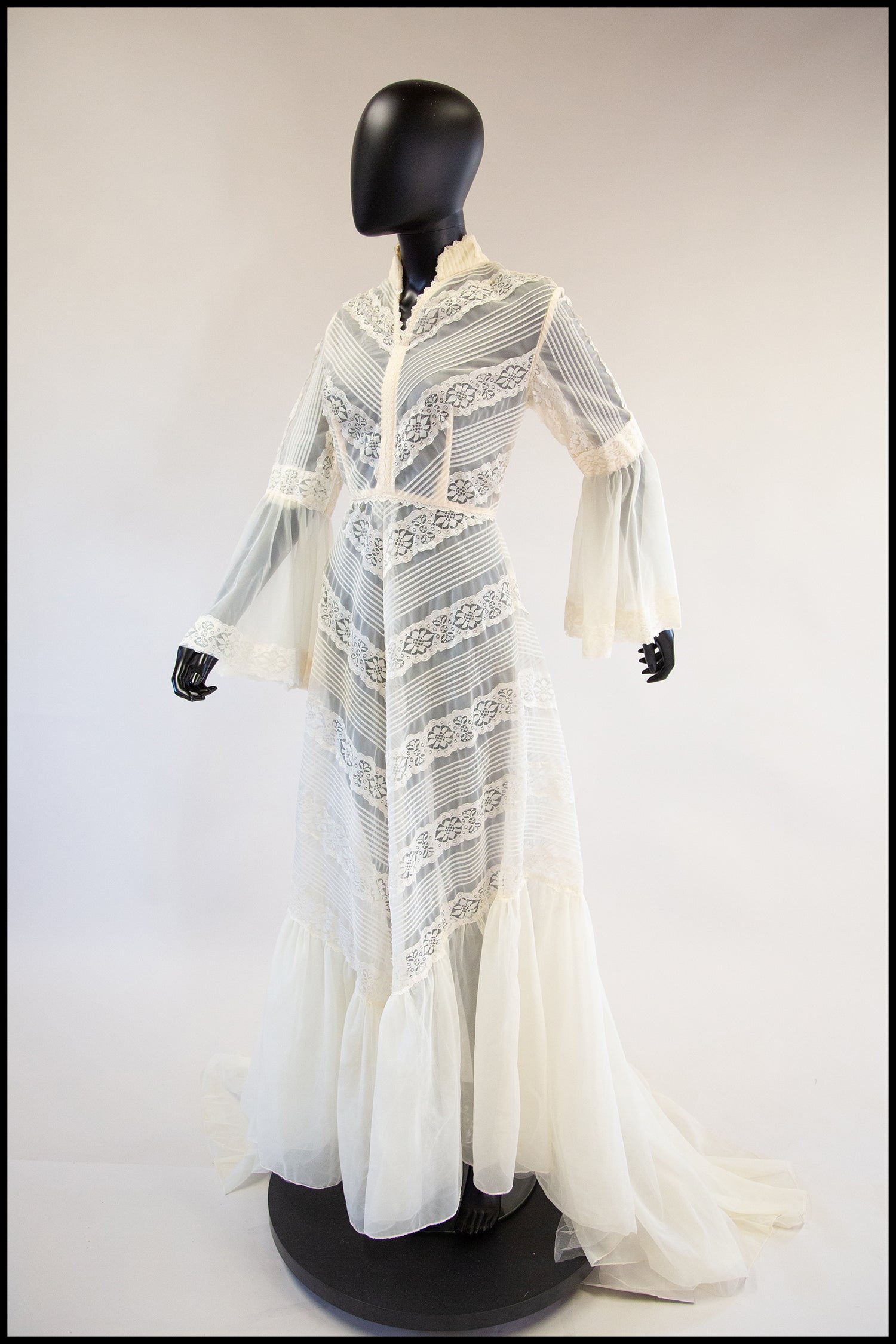 Reserved - Vintage 1970s Cream Nylon Lace Gown