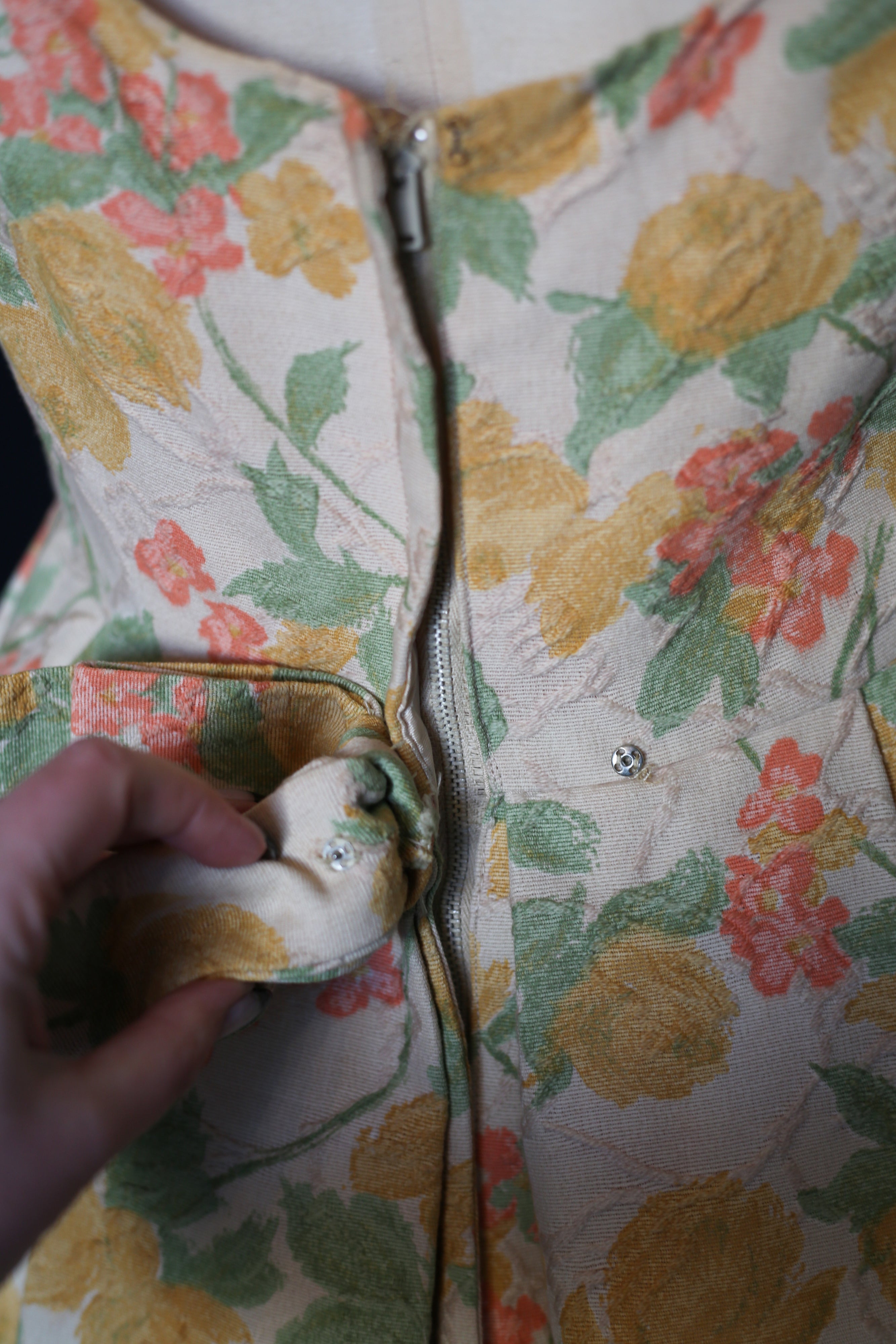 Vintage 1950s Pastel Floral Brocade Cotton Dress
