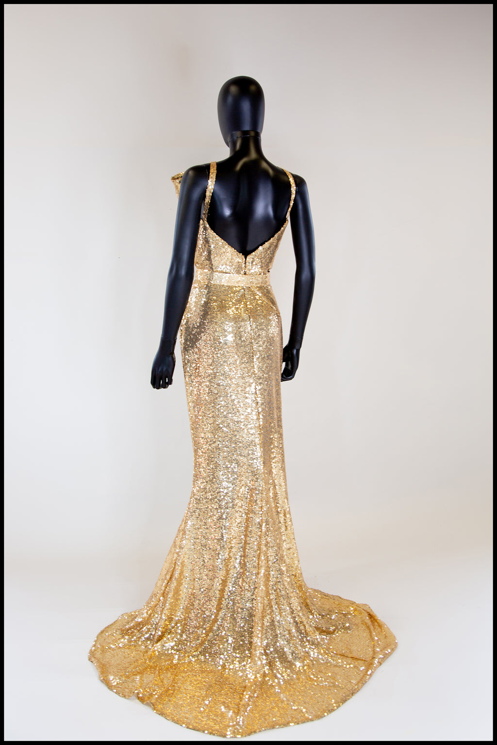 gold sequin old hollywood gown designed by Alexandra King 