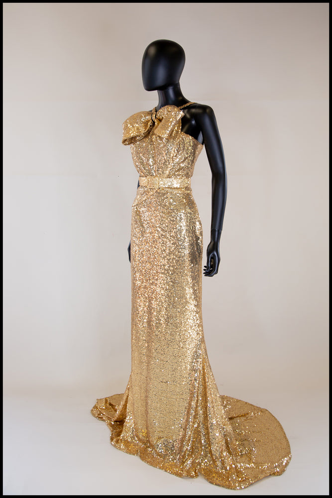 Hepburn K - Gold Sequin Bow Gown