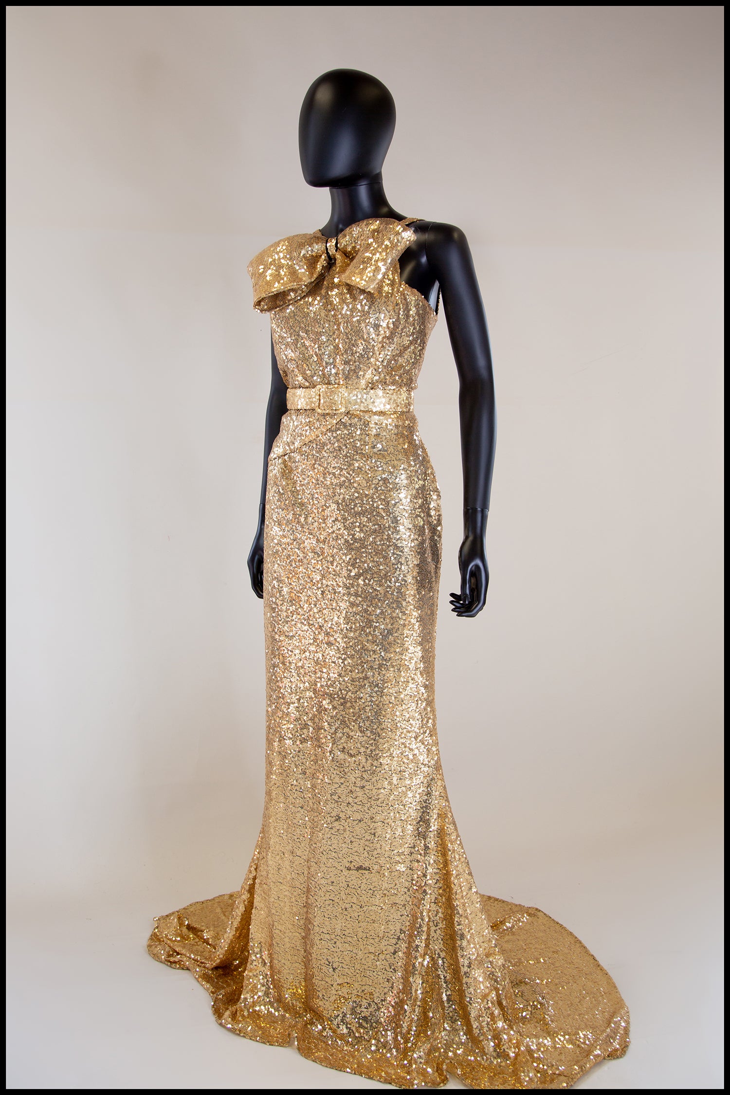 Hepburn K - Gold Sequin Bow Gown – ALEXANDRAKING