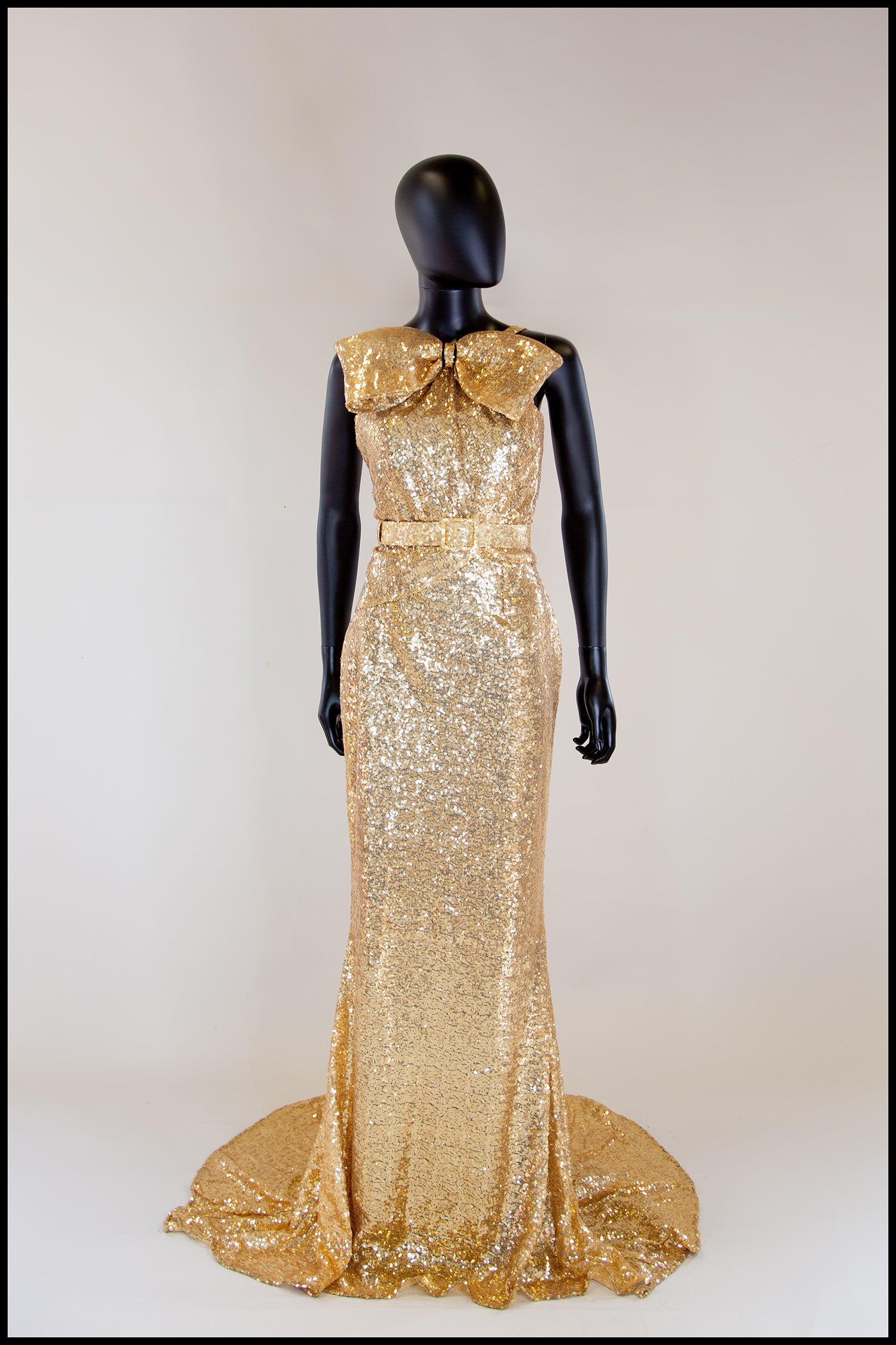 Hepburn K - Gold Sequin Old Hollywood Bow Gown