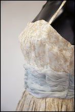 Vintage 1950s Embroidered Blue Silk Dress