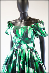 RESERVED Vintage 1980s Green Petunia Print Dress