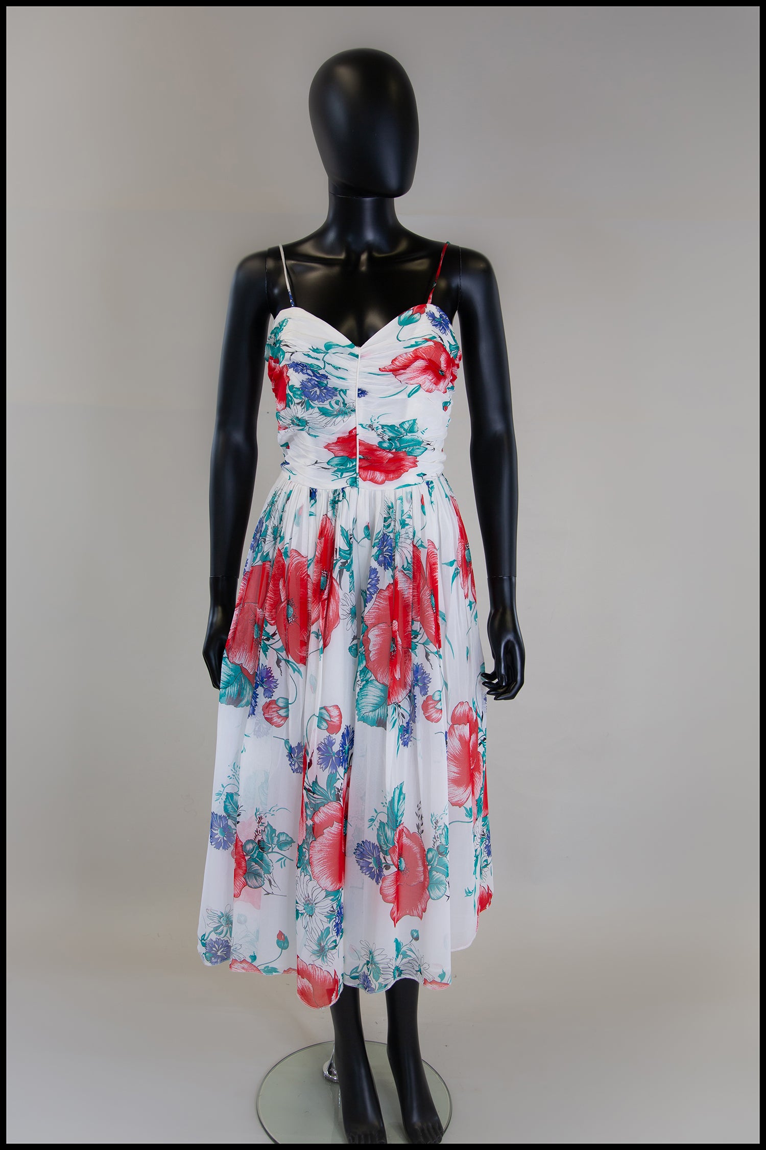 Vintage 1970s Floral Chiffon Midi Dress