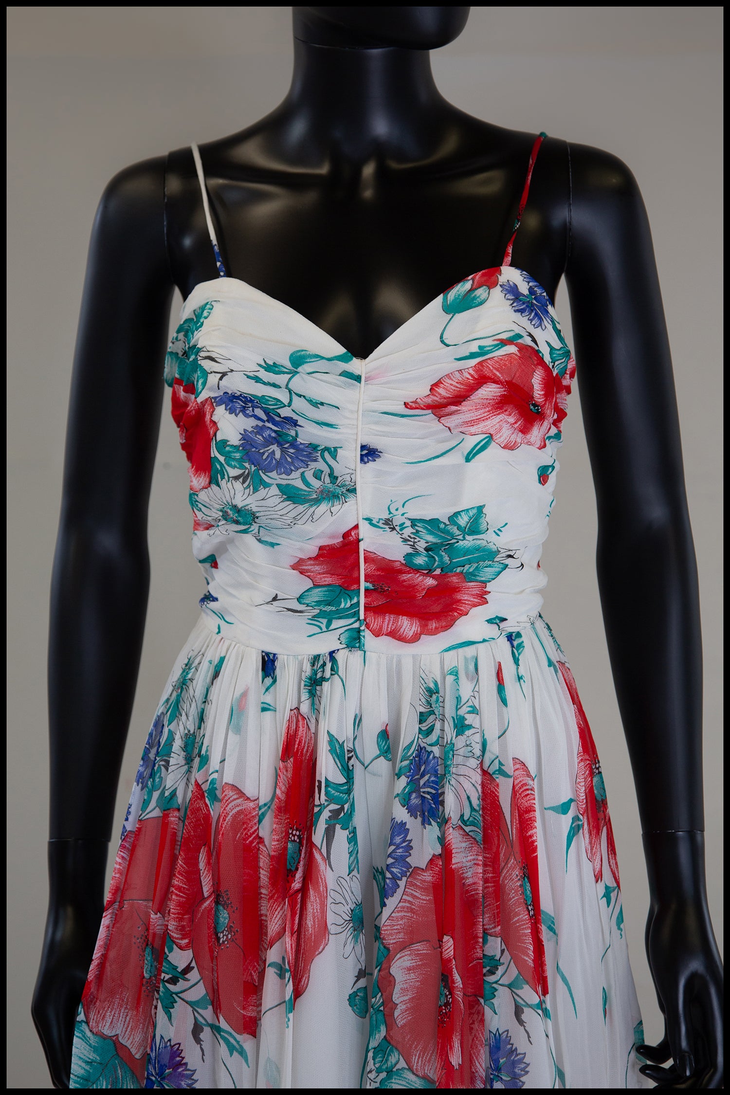Vintage 1970s Floral Chiffon Midi Dress