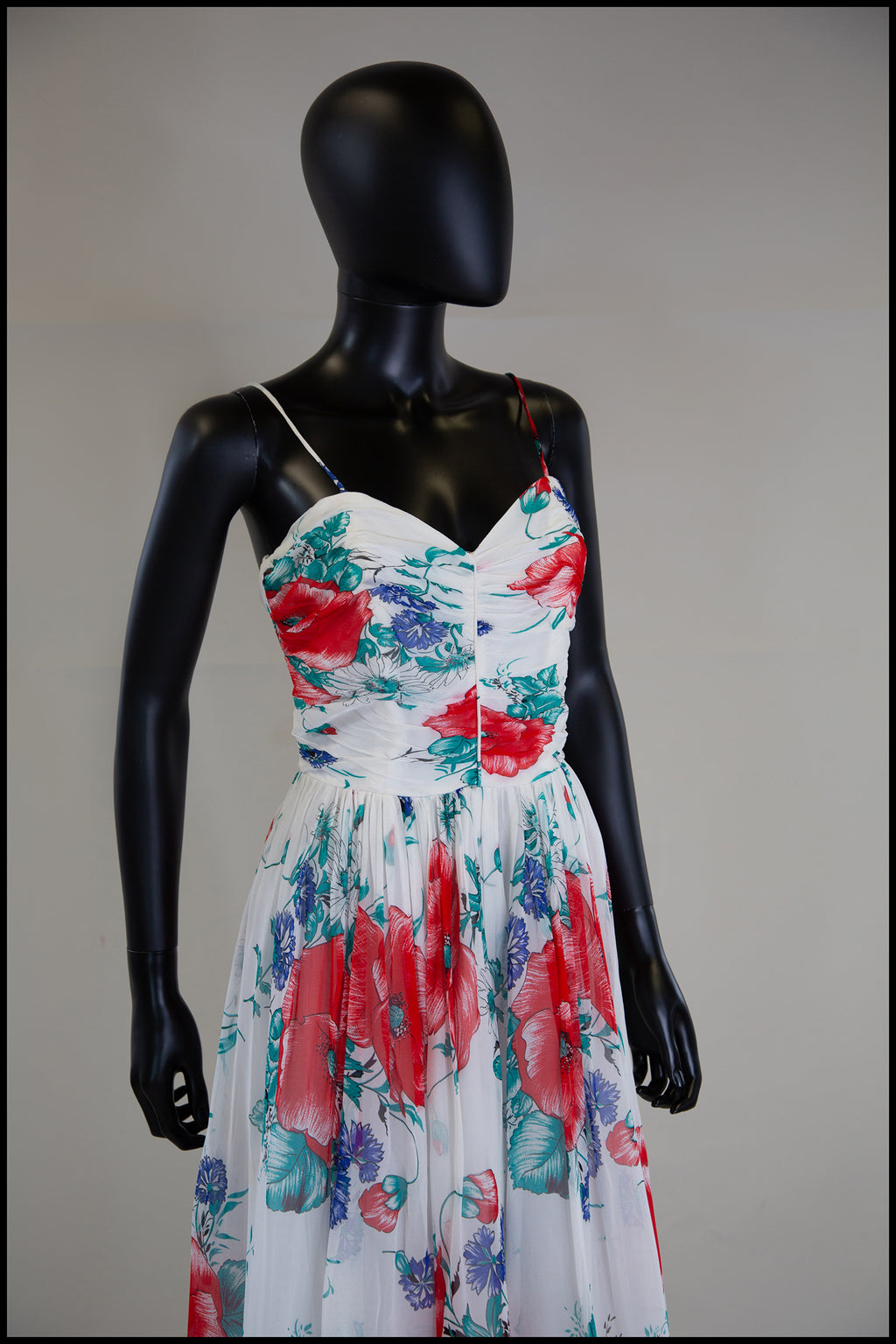 Vintage 1970s Floral Chiffon Midi Dress