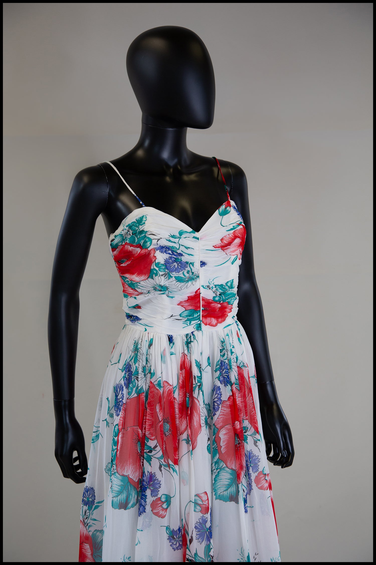Vintage 1970s Floral Chiffon Midi Dress