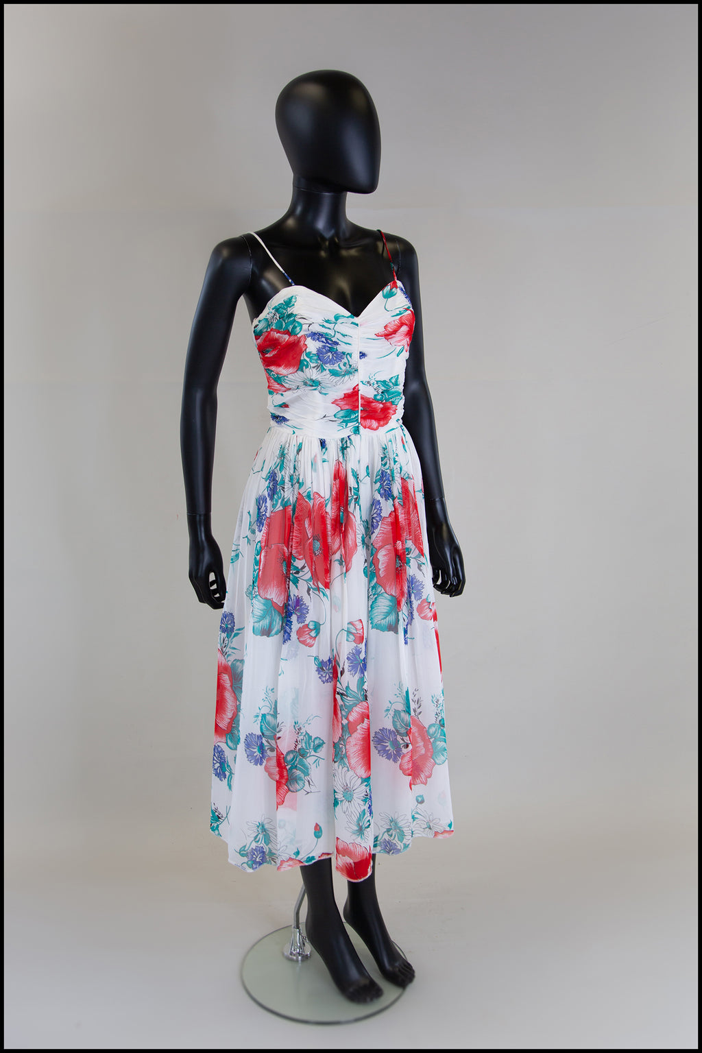 Vintage 1970s Floral Chiffon Midi Dress