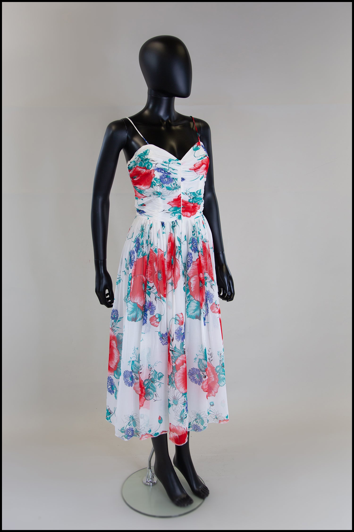 Vintage 1970s Floral Chiffon Midi Dress