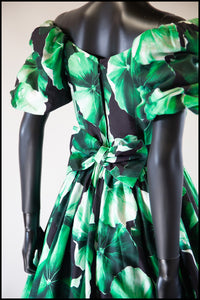 RESERVED Vintage 1980s Green Petunia Print Dress