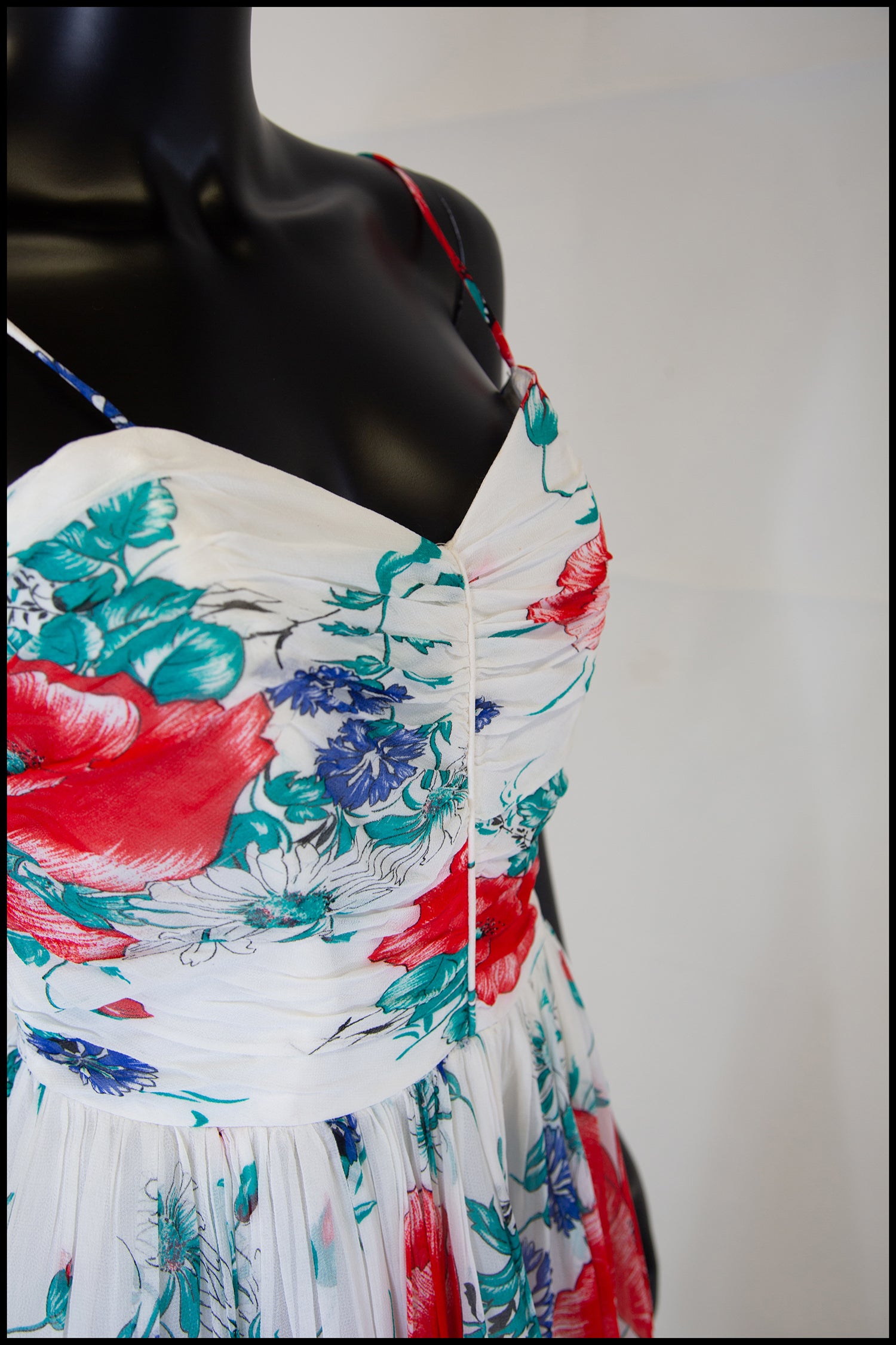 Vintage 1970s Floral Chiffon Midi Dress