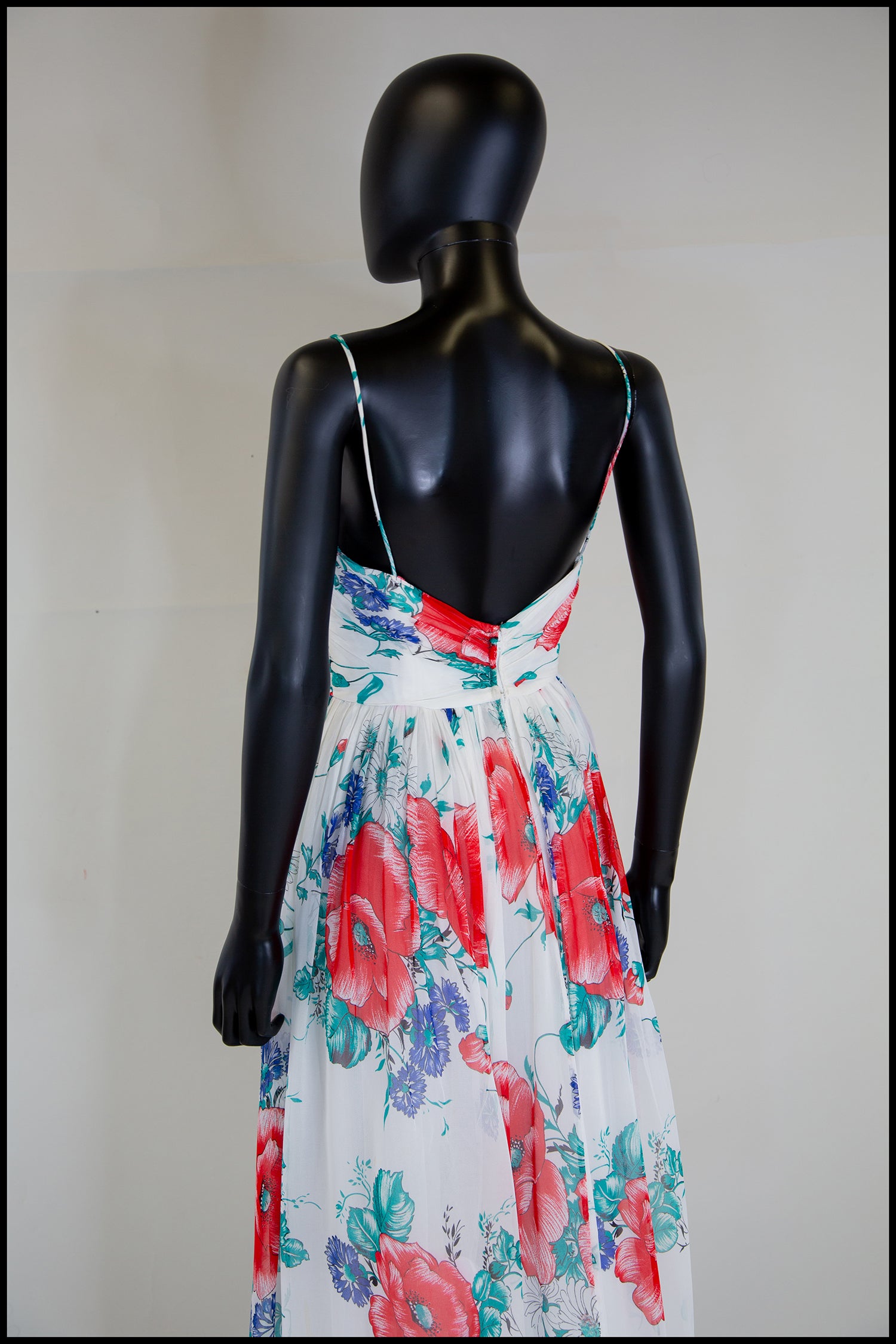 Vintage 1970s Floral Chiffon Midi Dress