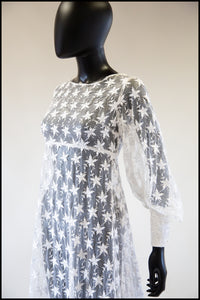 Vintage 1960s Embroidered Organza Off White Gown