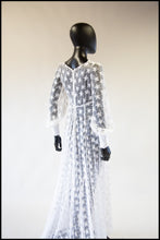Vintage 1960s Embroidered Organza Off White Gown