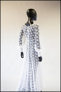Vintage 1960s Embroidered Organza Off White Gown
