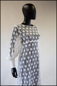 Vintage 1960s Embroidered Organza Off White Gown