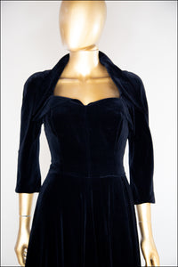 RESERVED Vintage 1940s Black Velvet Illusion Dress