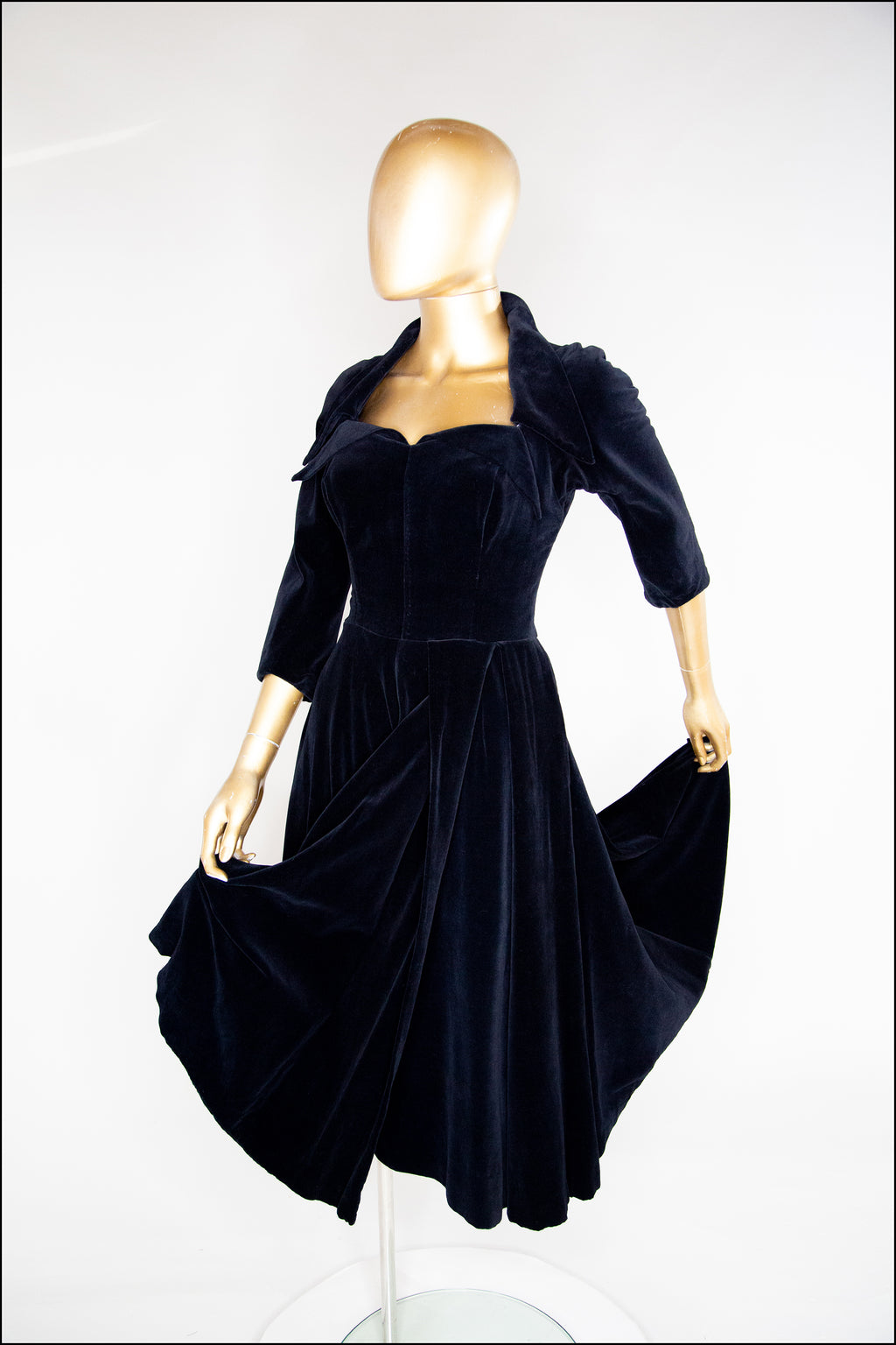 RESERVED Vintage 1940s Black Velvet Illusion Dress