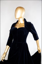 RESERVED Vintage 1940s Black Velvet Illusion Dress