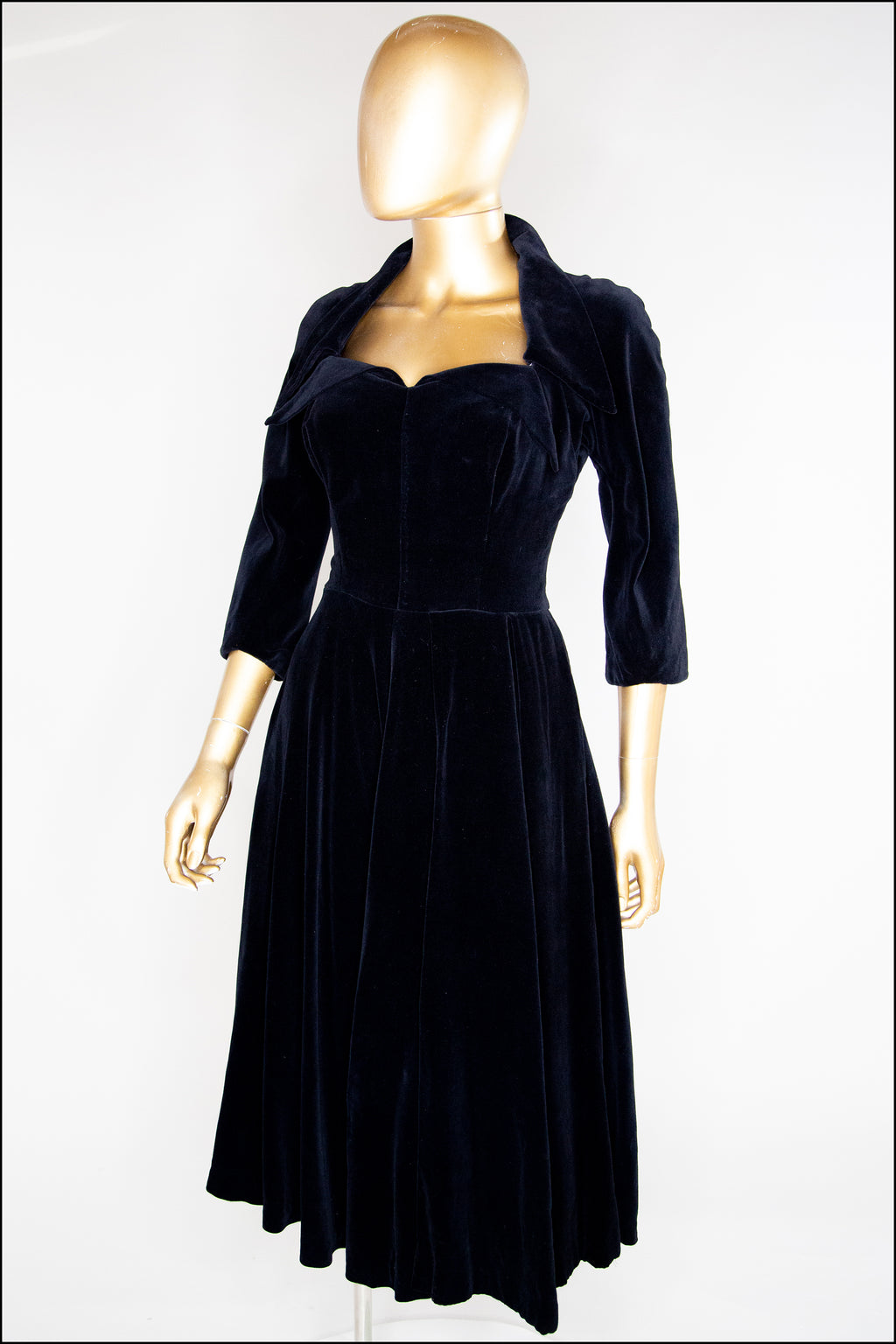 RESERVED Vintage 1940s Black Velvet Illusion Dress