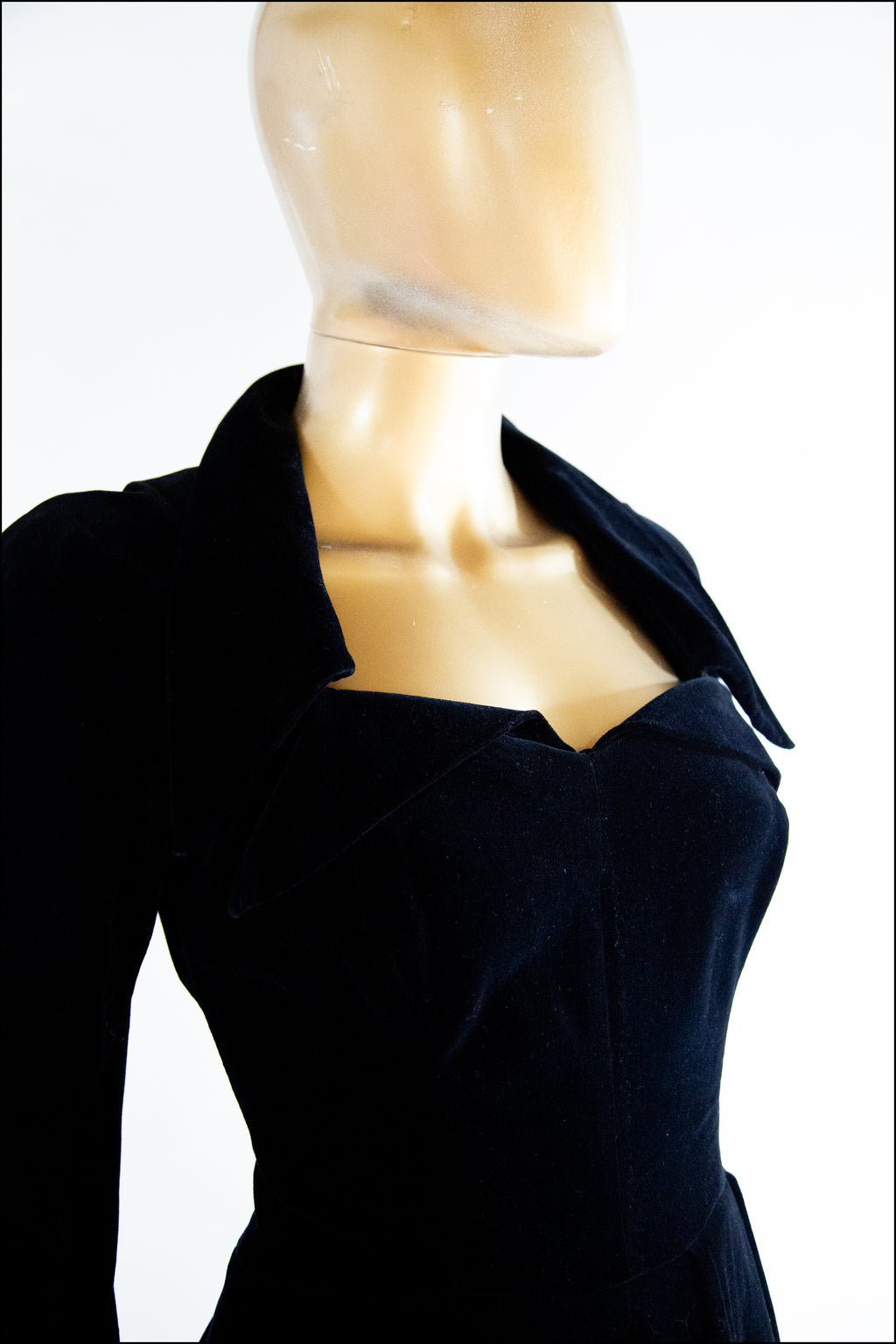 RESERVED Vintage 1940s Black Velvet Illusion Dress