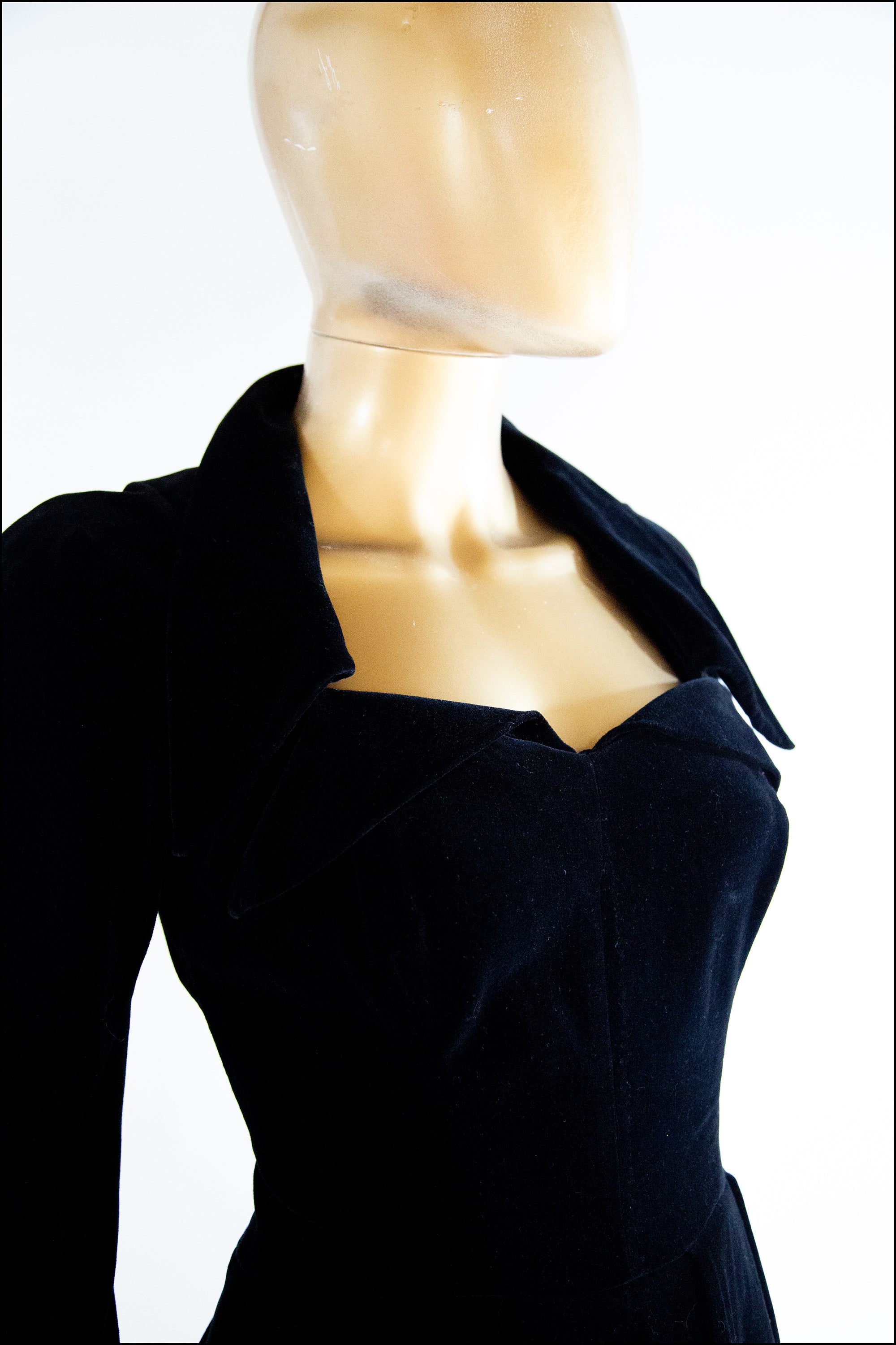 RESERVED Vintage 1940s Black Velvet Illusion Dress