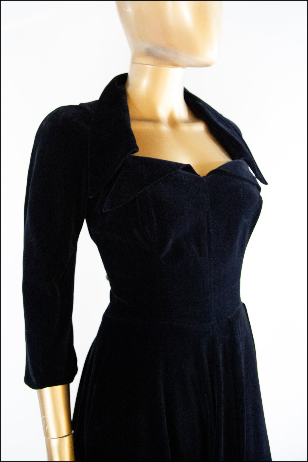 RESERVED Vintage 1940s Black Velvet Illusion Dress