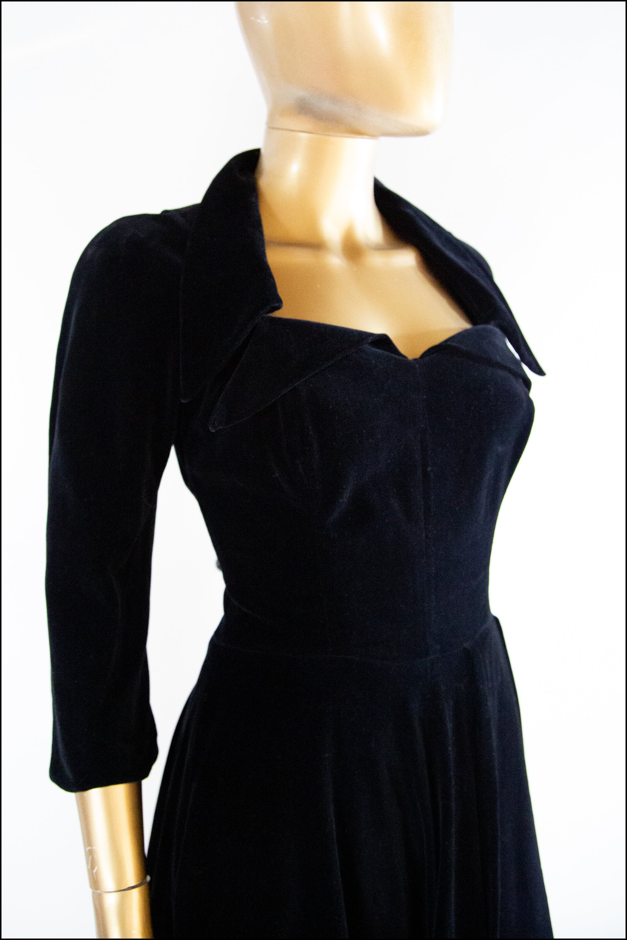 RESERVED Vintage 1940s Black Velvet Illusion Dress