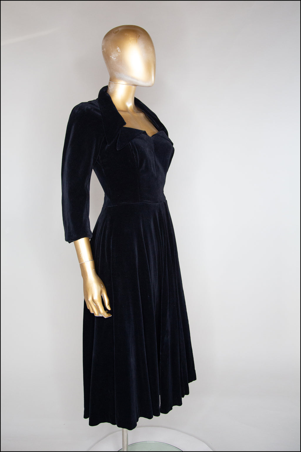 RESERVED Vintage 1940s Black Velvet Illusion Dress
