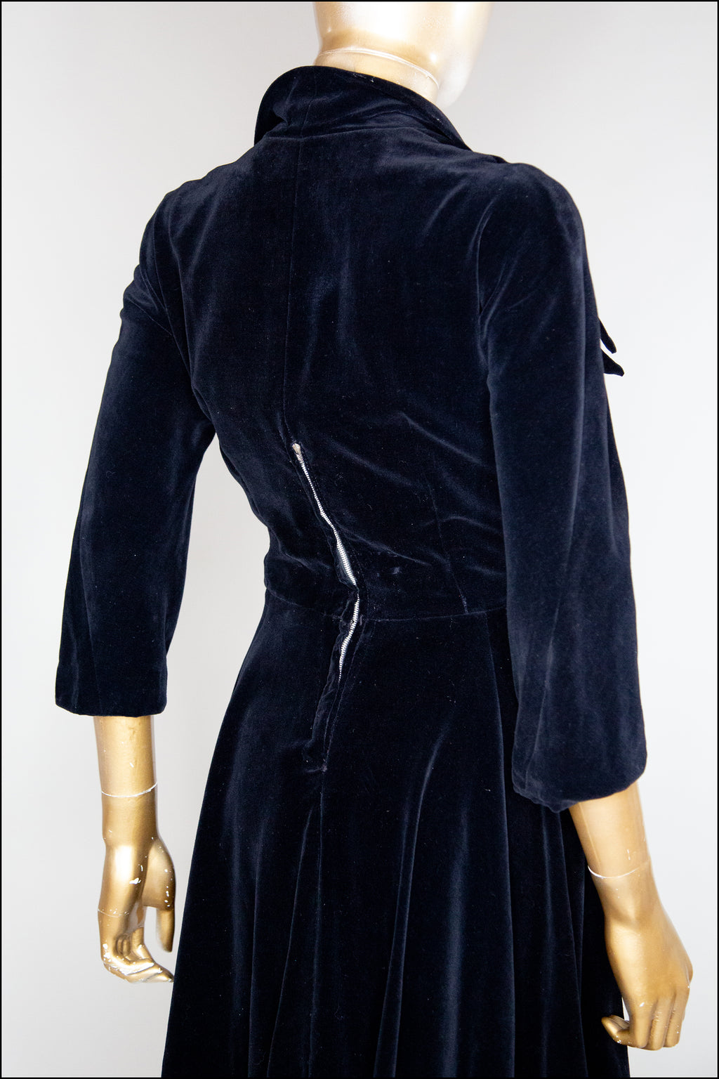 RESERVED Vintage 1940s Black Velvet Illusion Dress