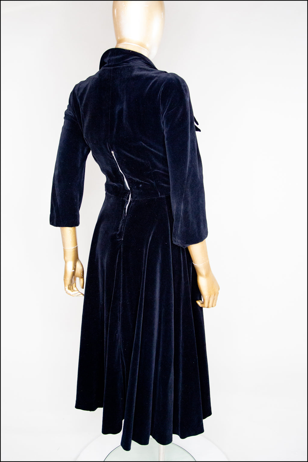 RESERVED Vintage 1940s Black Velvet Illusion Dress