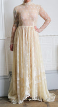 Vintage 1970s Edwardian Style Cream Lace Wedding Dress