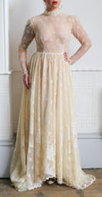 Vintage 1970s Edwardian Style Cream Lace Wedding Dress