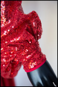 Vamp - Red Sequin Bishop Sleeve Gown