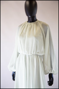 Vintage 1970s Eau De Nil Chiffon Maxi Dress