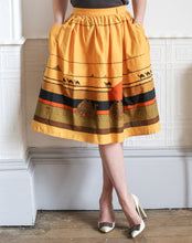 Vintage 1970s Yellow Novelty Egyptian Camel Print Full Skirt